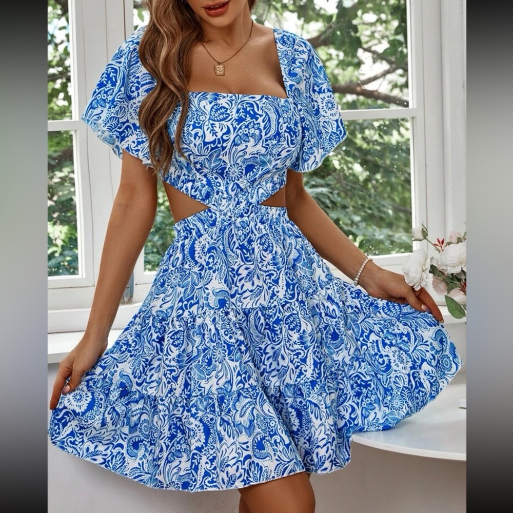 SHEIN Floral Ruffle Hem Dress